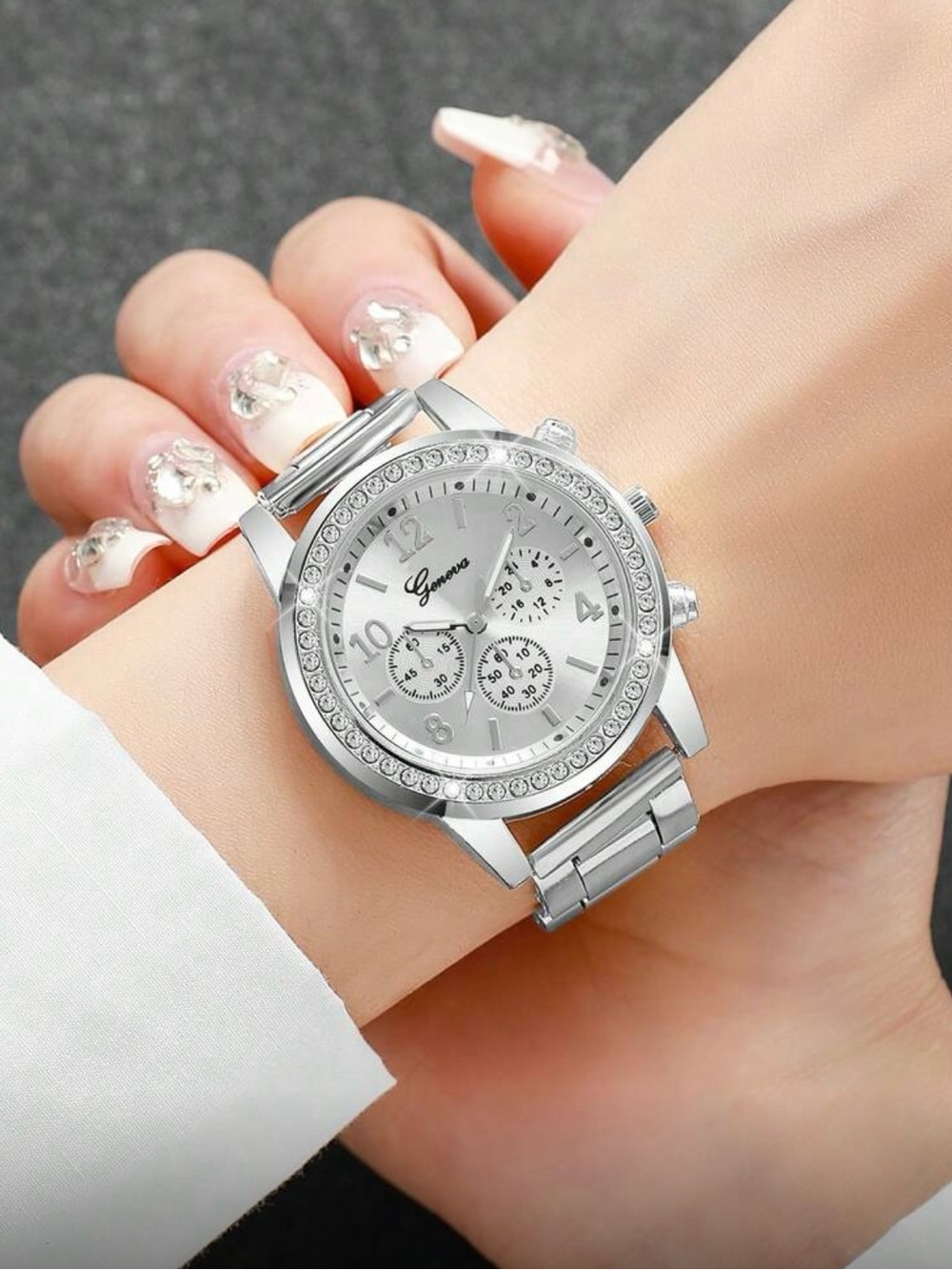 Geneva Silver Crystal Accent Women's Bracelet Watch